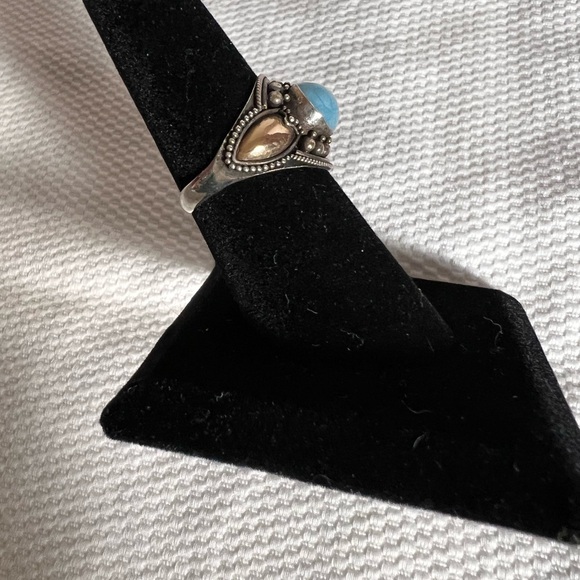 Sterling Silver Turquoise ring with gold accent size 7.5 - Picture 2 of 6